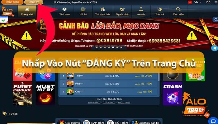 Nhấp vào nút Đăng Ký trên trang chủ ALO789 Nhấp vào nút Đăng Ký trên trang chủ ALO789