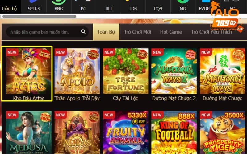 Tìm tựa game kho báu Aztec và bấm vào chơi